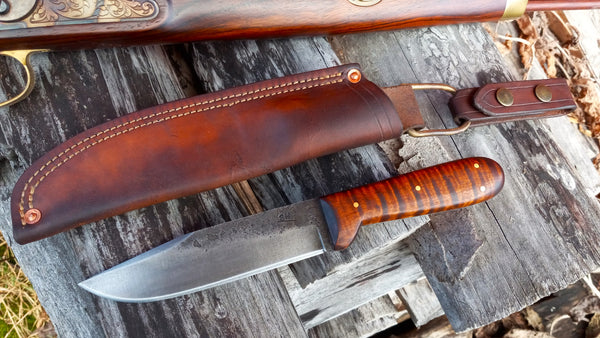 *****Available To Purchase Now*****  Dark Woods Camp Knife, In Gunstock Tiger Maple