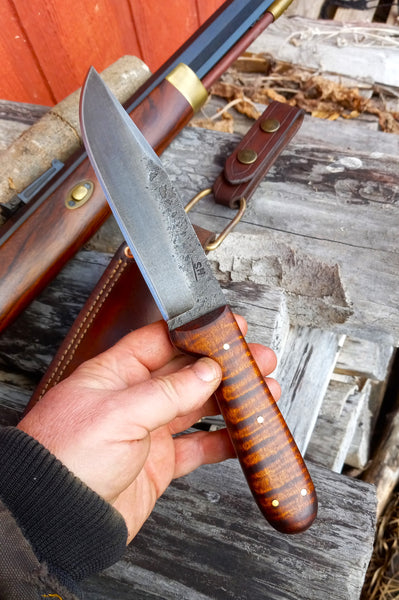 *****Available To Purchase Now*****  Dark Woods Camp Knife, In Gunstock Tiger Maple