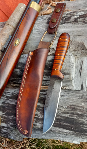 *****Available To Purchase Now*****  Dark Woods Camp Knife, In Gunstock Tiger Maple