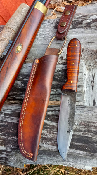 *****Available To Purchase Now*****  Dark Woods Camp Knife, In Gunstock Tiger Maple