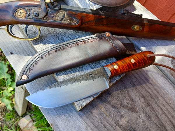 ****Available To Purchase Now**** The Western Plains Trail Knife In Gunstock Tiger Maple