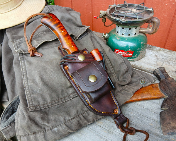 ***Available To Purchase Now**** Bushcraft Knife With Survival Leather Sheath And Fero Rod