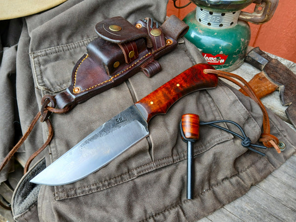 ***Available To Purchase Now**** Bushcraft Knife With Survival Leather Sheath And Fero Rod