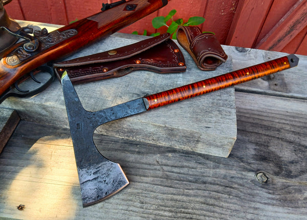 *****Available To Purchase Now ***** Hand Forged Tomahawk With Gunstock Tiger Maple Handle
