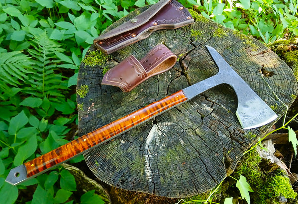 *****Available To Purchase Now ***** Hand Forged Tomahawk With Gunstock Tiger Maple Handle