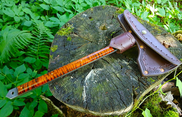 *****Available To Purchase Now ***** Hand Forged Tomahawk With Gunstock Tiger Maple Handle