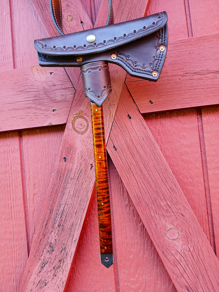 *****Available To Purchase Now ***** Hand Forged Tomahawk With Gunstock Tiger Maple Handle