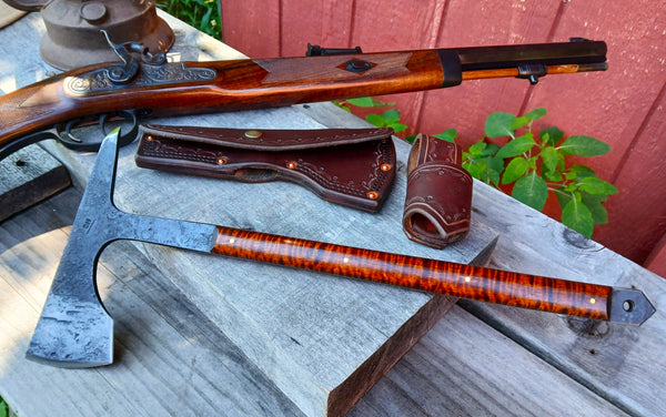 *****Available To Purchase Now ***** Hand Forged Tomahawk With Gunstock Tiger Maple Handle